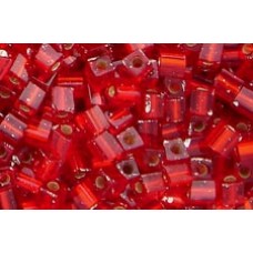 25gr Miyuki Cube Beads - Silver Lined Flame Red