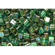 25gr Miyuki Cube Beads Rainbow Green Trans.