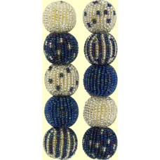 4 Metallic Blue Silver Spots and Stripes 16mm Beaded Beads