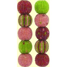 4 Watermelon Spots and Stripes 16mm Beaded Beads