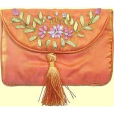 1 Small Satin Tasselled Jewellery Envelope-Style Pouch with Silk Embroidery (Purse with Zip)
