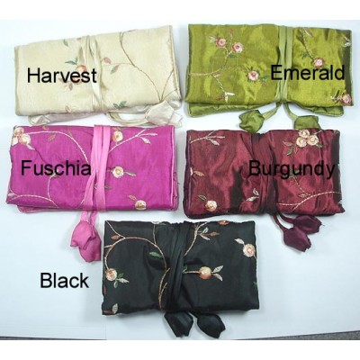 1 Embroidered Satin Jewellery Roll - Black